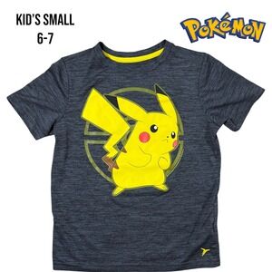 Pokémon Pikachu Old Navy Kids T-Shirt Size Small 6-7 Gray Yellow‎ Activewear Tee